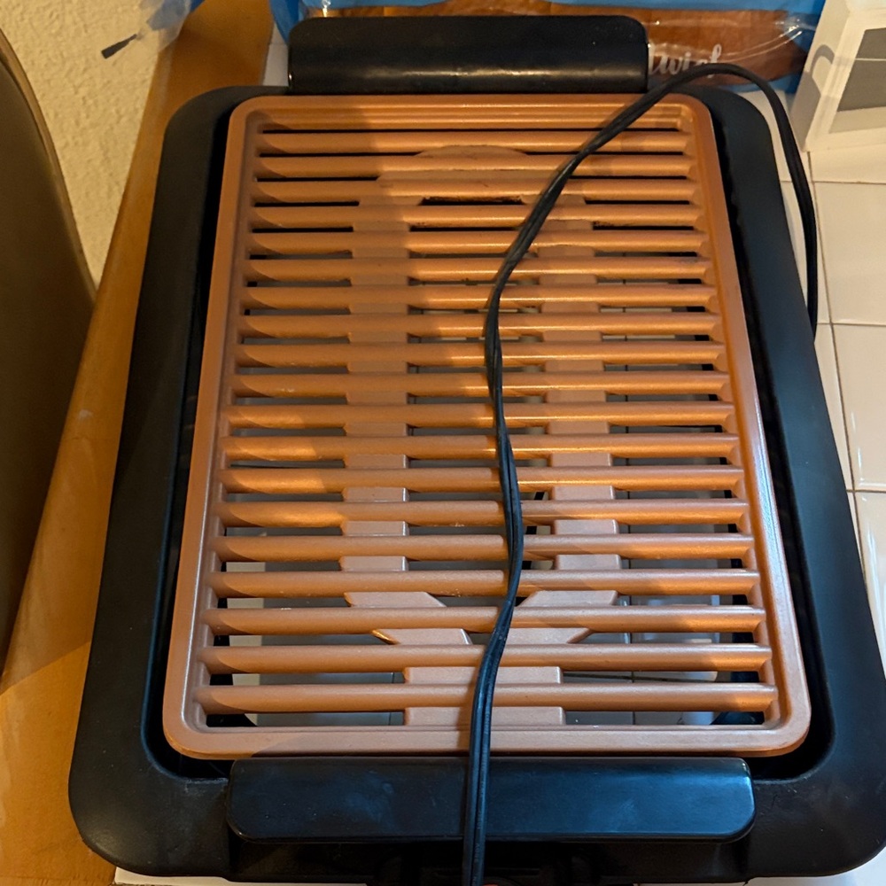 Electric Indoor Grill with Copper-Tone Grill Plate